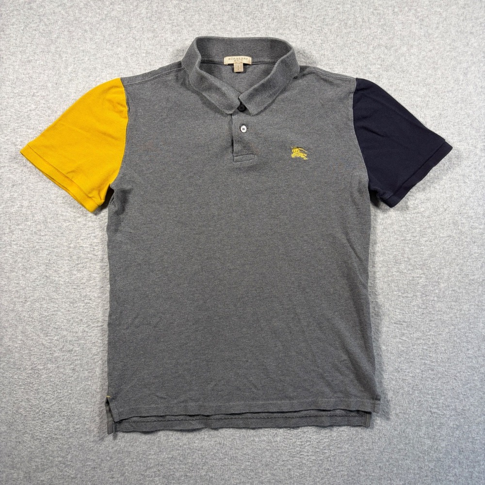 Burberry Brit Polo Shirt Mens Small Grey Colorblock Short Sleeve Cotton Pique